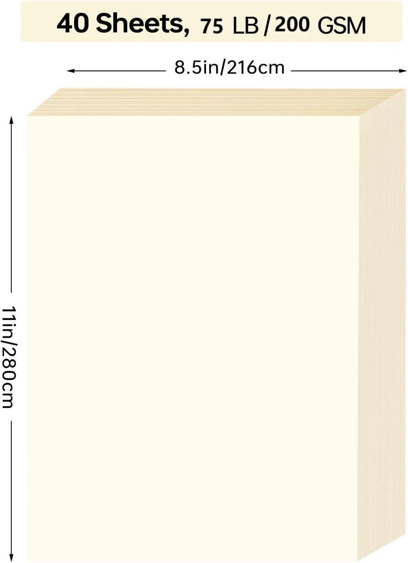 ALEWAPO Cream Cardstock 8.5 x 11, 40 Sheets, Ivory Cardstock, Beige cardstock, ThickPaper 75 LB/200 GSM, for School & Office Supplies, Art, Watercolo, Craft, Drawing, Invitations, Menus, DIY Cards - Image 2